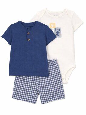NWT Carter’s Baby Boy 3-Piece Summer Outfit 9 Months Blue Henley Shirt Shorts